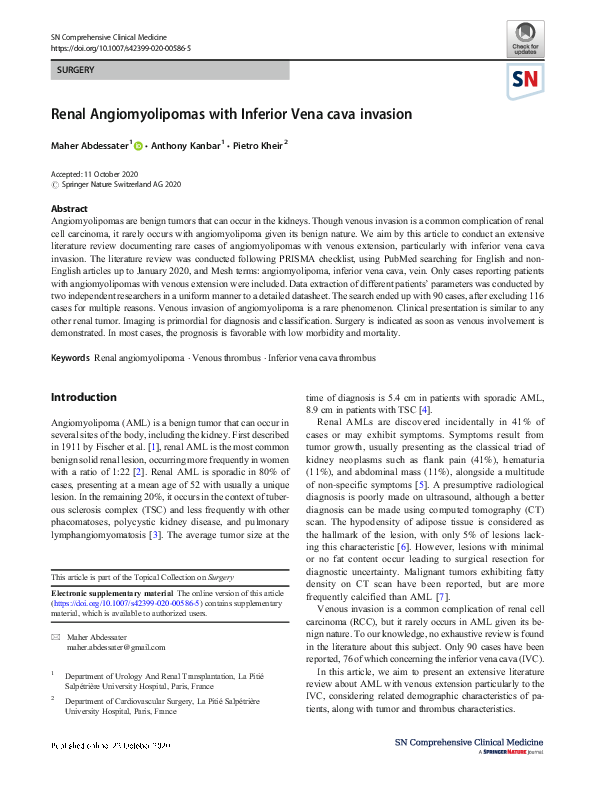 (PDF) Angiomyolipomas with IVC Invasion: A Review
