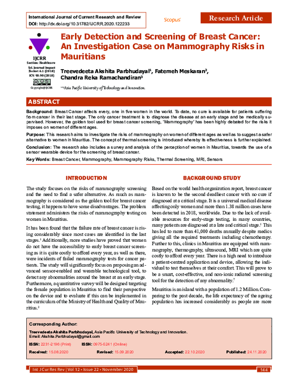 (PDF) Early Detection and Screening of Breast Cancer: An Investigation ...