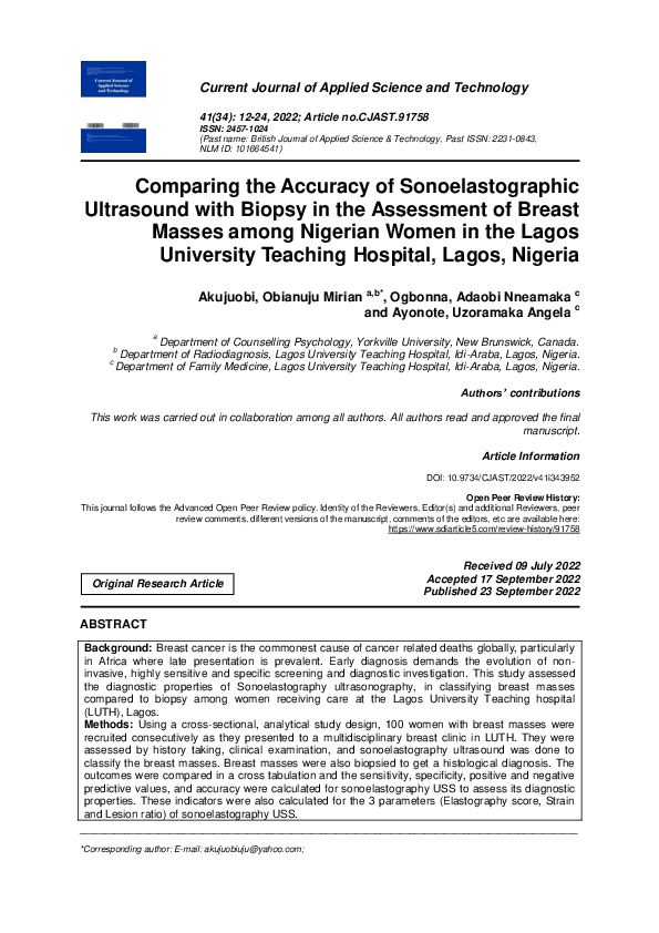 (PDF) Comparing the Accuracy of Sonoelastographic Ultrasound with ...