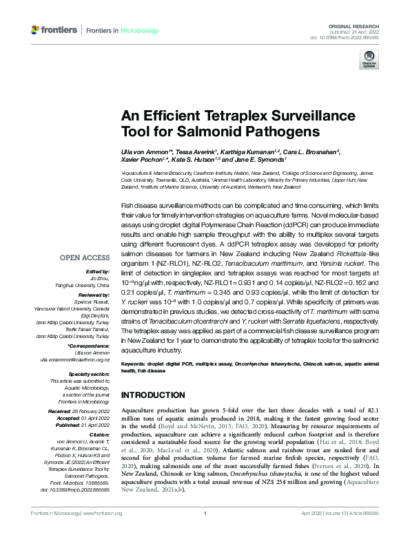 (PDF) An Efficient Tetraplex Surveillance Tool for Salmonid Pathogens