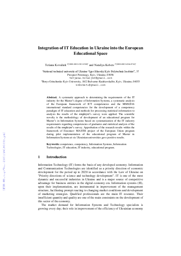 (PDF) Integration of IT Education in Ukraine into the European ...