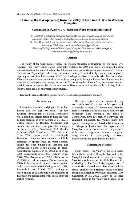 (PDF) Diatoms (Bacillariophyceae) from the Valley of the Great Lakes in ...