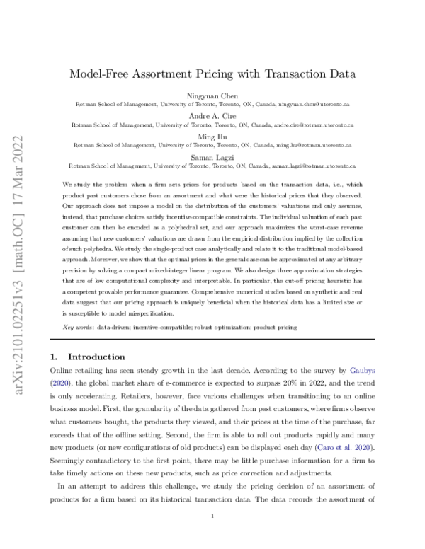 MODEL FREE ASSORTMENT PRICING WITH TRANSACTION DATA intelligence overview