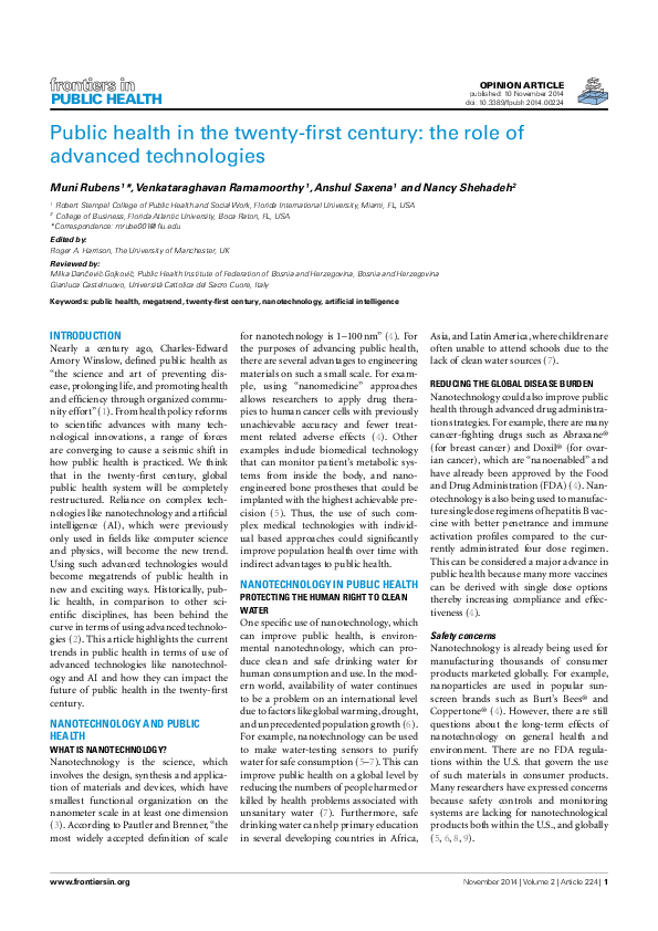 (PDF) Public health in the twenty-first century: the role of advanced ...