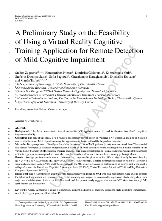 (PDF) A Preliminary Study on the Feasibility of Using a Virtual Reality ...