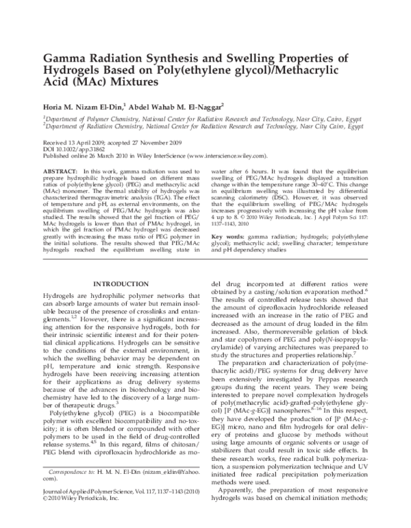 (PDF) Gamma radiation synthesis and swelling properties of hydrogels ...