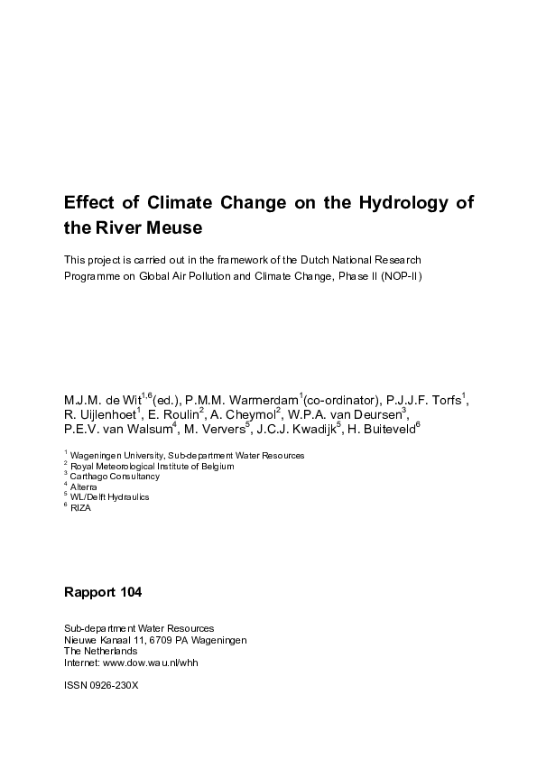 (PDF) Effect of climate change on the hydrology of the river Meuse