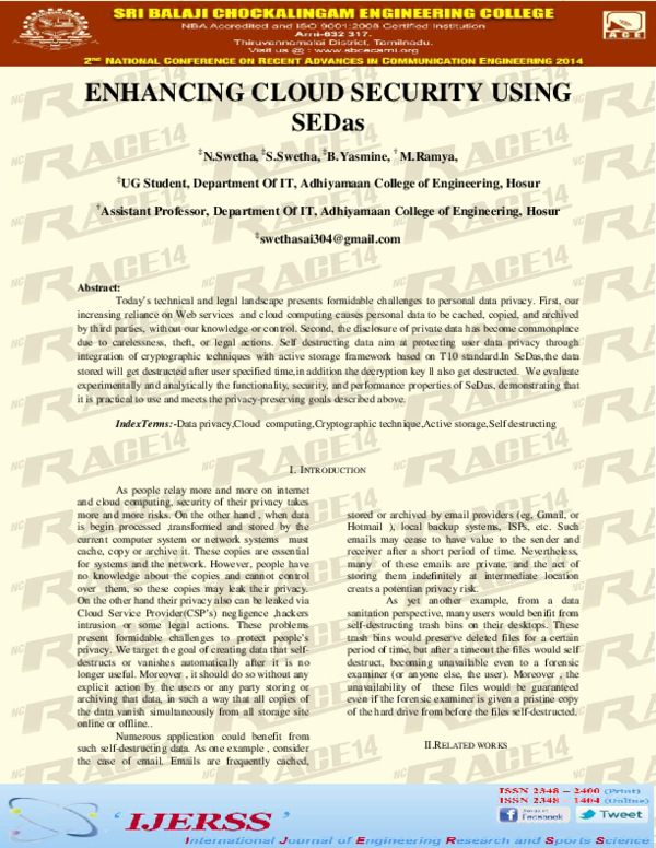 (PDF) ENHANCING CLOUD SECURITY USING SEDas