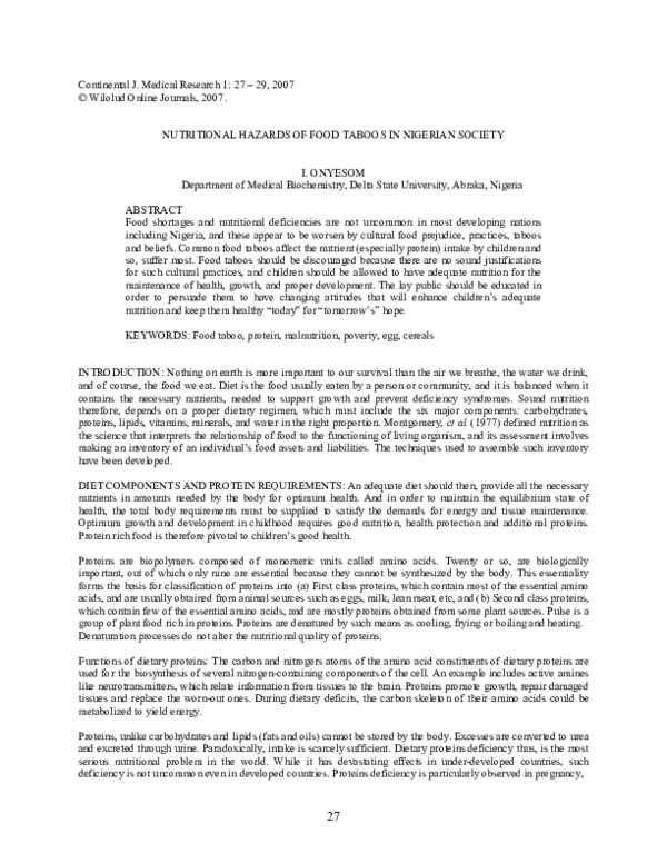 (PDF) Nutritional Hazards of Food Taboos in Nigerian Society Innocent