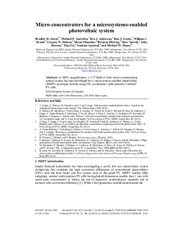 (PDF) Micro-concentrators for a microsystems-enabled photovoltaic system