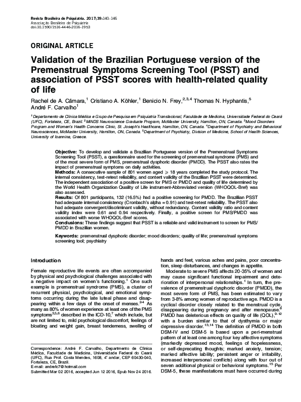 (PDF) Validation of the Brazilian Portuguese version of the ...