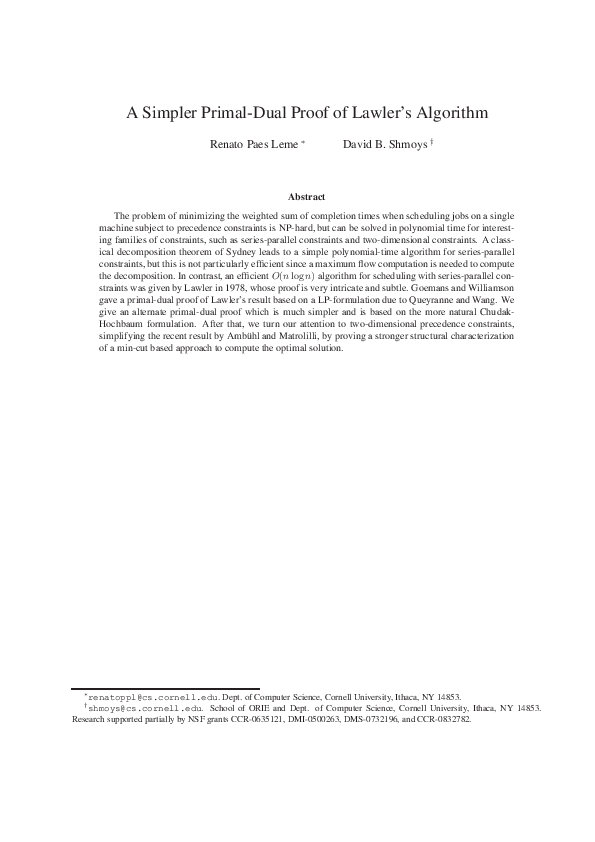 (PDF) A Simpler Primal-Dual Proof of Lawler’s Algorithm