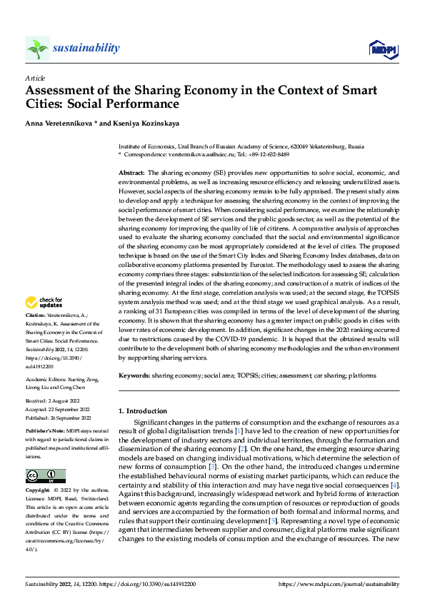 (PDF) Assessment of the Sharing Economy in the Context of Smart Cities ...