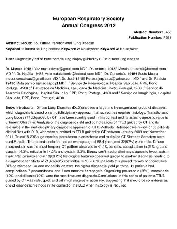 (PDF) Diagnostic yield of transthoracic lung biopsy guided by CT in ...