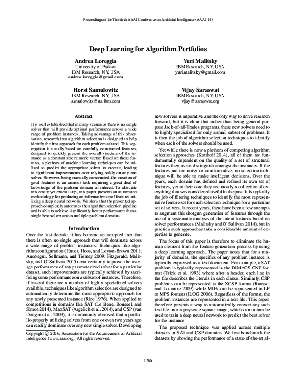 (PDF) Deep Learning for Algorithm Portfolios