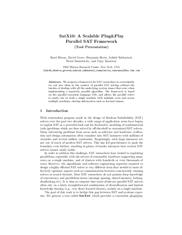 (PDF) SatX10: A Scalable Plug&Play Parallel SAT Framework