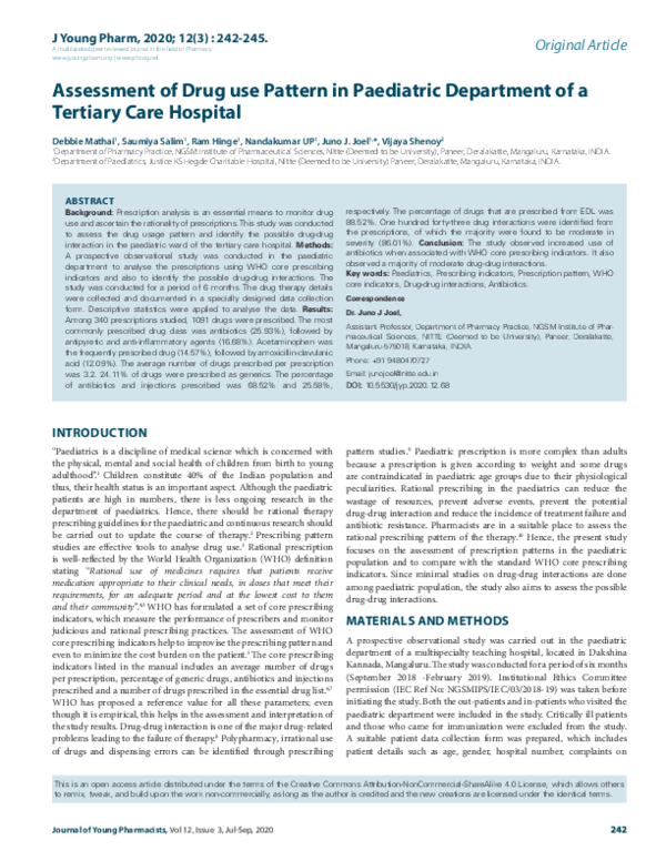 (PDF) Assessment of Drug use Pattern in Paediatric Department of a ...
