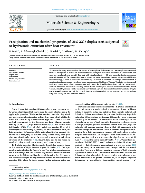 (PDF) Precipitation and mechanical properties of UNS 2205 duplex steel ...