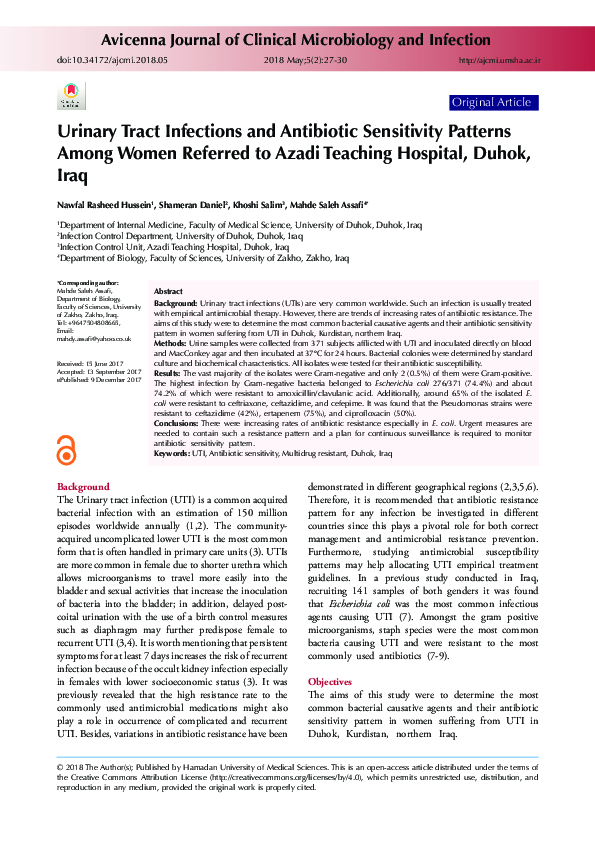 (PDF) Urinary Tract Infections and Antibiotic Sensitivity Patterns ...