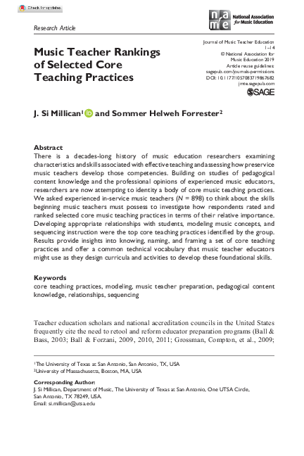 (PDF) Music Teacher Rankings of Selected Core Teaching Practices