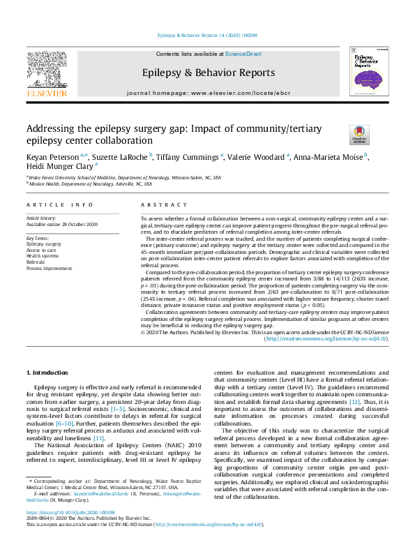 (PDF) Addressing the epilepsy surgery gap: Impact of community/tertiary ...