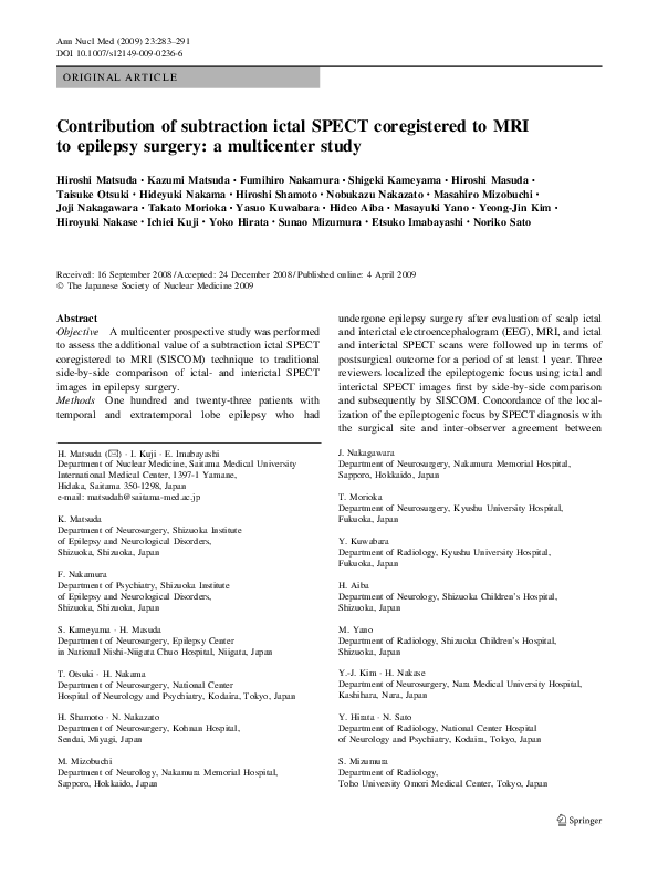 (PDF) Contribution of subtraction ictal SPECT coregistered to MRI to ...