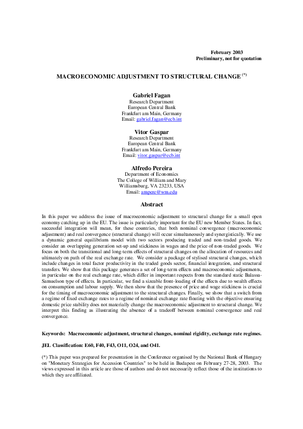 (PDF) Macroeconomic adjustment to structural change