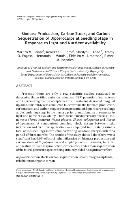 (PDF) Biomass Production, Carbon Stock, and Carbon Sequestration of ...