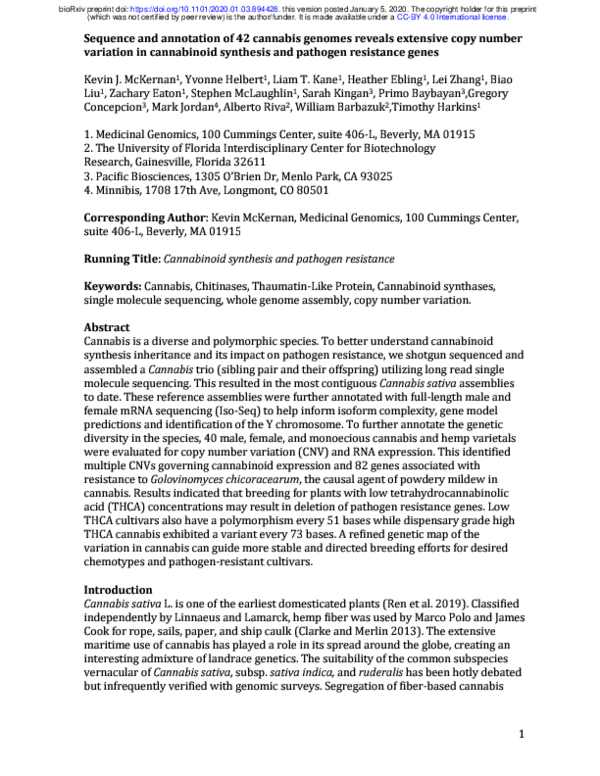 (PDF) Sequence and annotation of 42 cannabis genomes reveals extensive ...