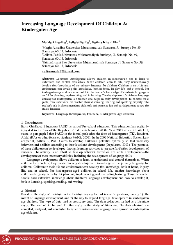 (PDF) Increasing Language Development Of Children At Kindergaten Age