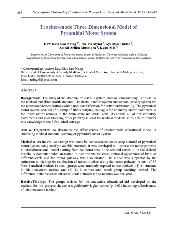 (PDF) Teacher-made Three Dimensional Model of Pyramidal Motor System