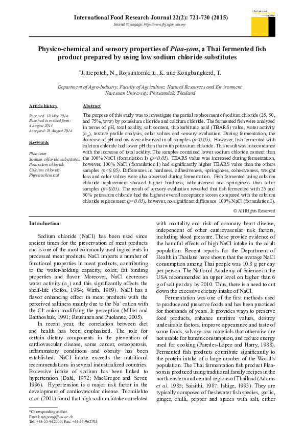 (PDF) Physico-chemical and sensory properties of Plaa-som, a Thai ...