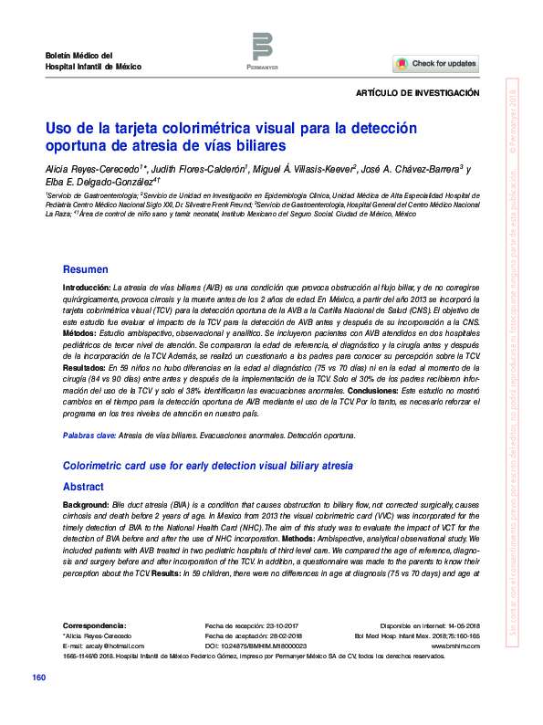 (PDF) [Colorimetric card use for early detection visual biliary atresia]