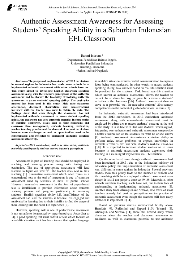 (PDF) Authentic Assessment Awareness for Assessing Students’ Speaking ...