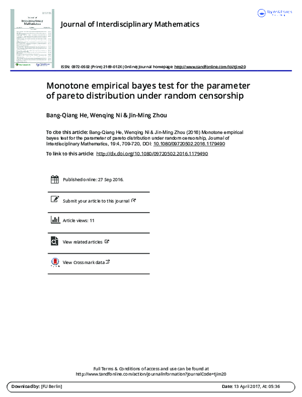 (PDF) Monotone empirical bayes test for the parameter of pareto ...