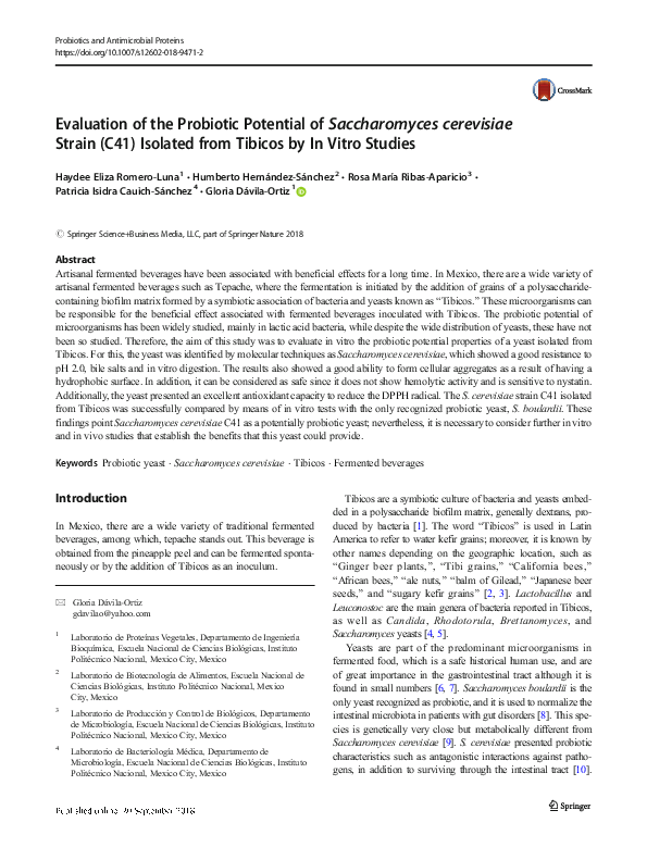 (PDF) Evaluation of the Probiotic Potential of Saccharomyces cerevisiae ...