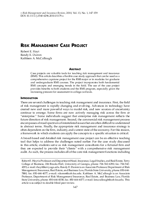 (PDF) Risk Management Case Project