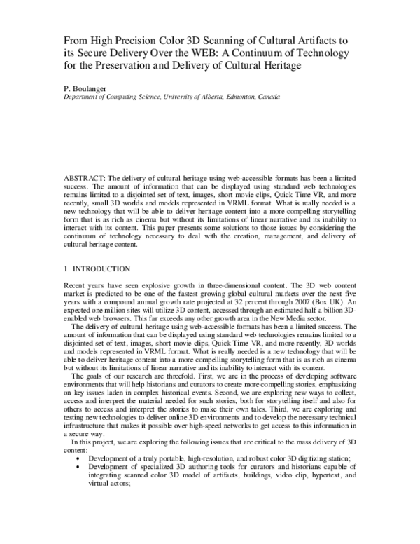 (PDF) From High Precision Color 3D Scanning of Cultural Artifacts to ...