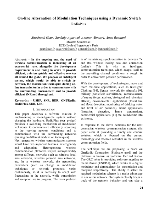 (PDF) On-line Alternation of Modulation Techniques using a Dynamic Switch