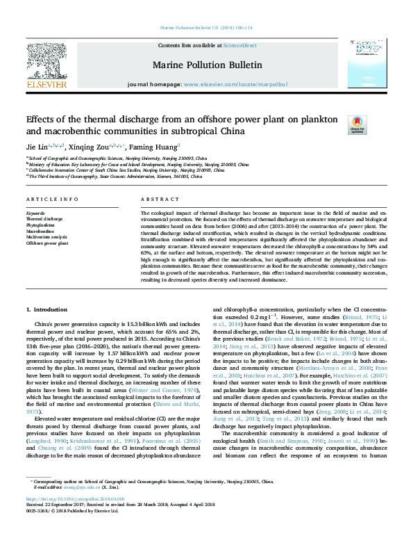 (PDF) Effects of the thermal discharge from an offshore power plant on ...
