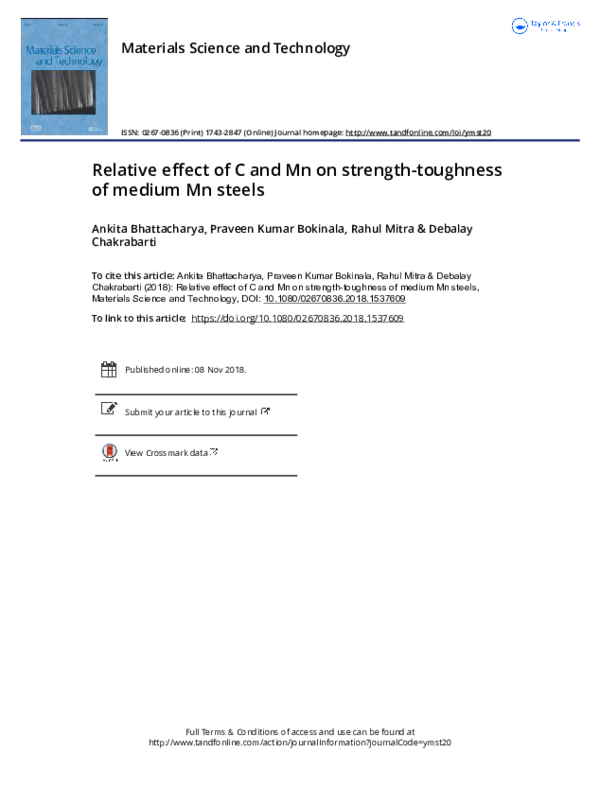 (PDF) Relative effect of C and Mn on strength-toughness of medium Mn steels
