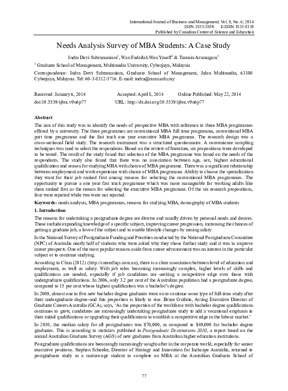(PDF) Needs Analysis Survey of MBA Students: A Case Study