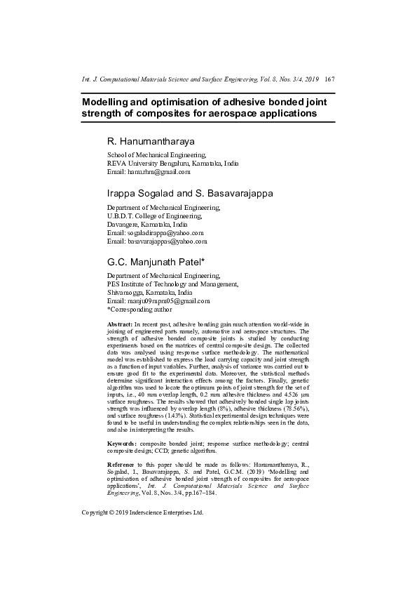 (PDF) Modelling and optimisation of adhesive bonded joint strength of ...