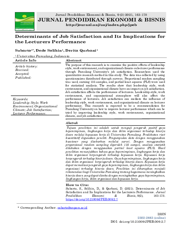 (PDF) Determinants of Job Satisfaction and Its Implications for the ...