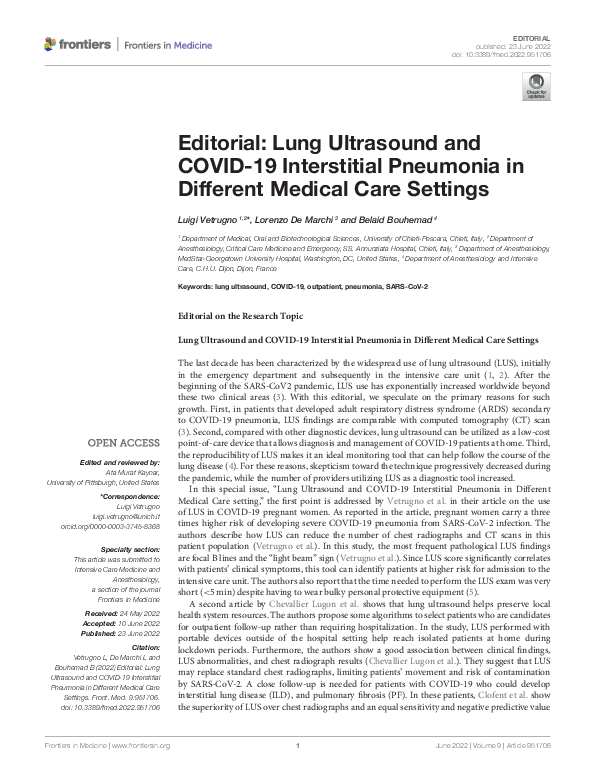 (PDF) Editorial: Lung Ultrasound and COVID-19 Interstitial Pneumonia in ...