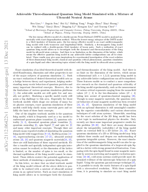 (PDF) Achievable Three-dimensional Quantum Ising Model Simulated with a ...