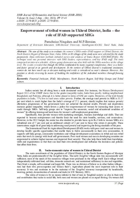 (PDF) Empowerment of tribal women in Ukhrul District, India – the role ...