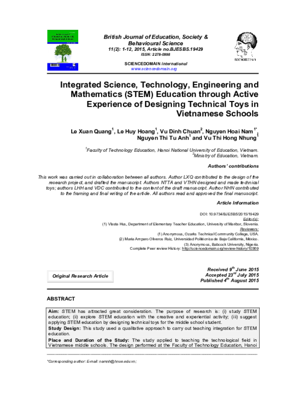 (PDF) Integrated Science, Technology, Engineering and Mathematics (STEM ...