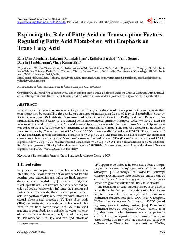 (PDF) Exploring the Role of Fatty Acid on Transcription Factors ...