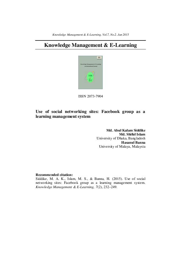 (PDF) Use of social networking sites: Facebook group as a learning ...